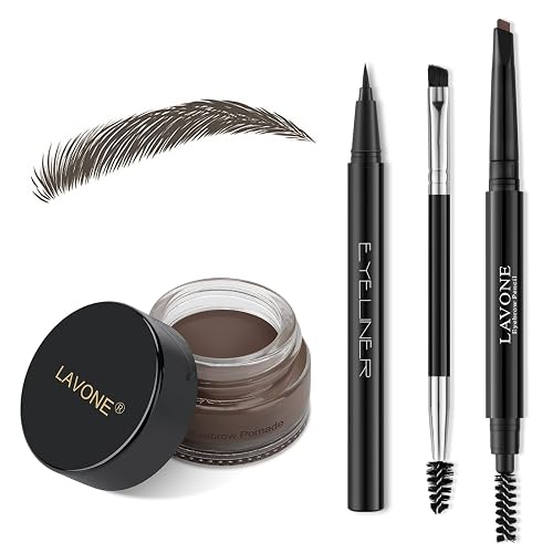 LAVONE Eyebrow Kit, Waterproof Brow Pencil, Pomade, Eyeliner - Black Brown 4-in-1