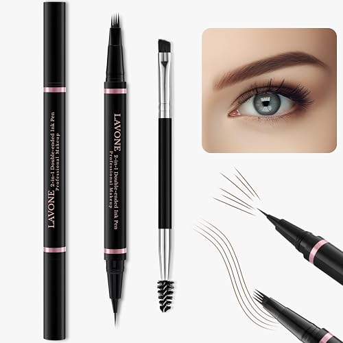 LAVONE Eyebrow Pencil, 2-in-1 Waterproof Microblading Brow Pen - Dark Brown 4-Tip