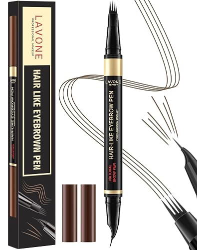 LAVONE 2-in-1 Eyebrow Pencil, 4-Tip Microblading + Curved Precise Pen - Ash Brown 04