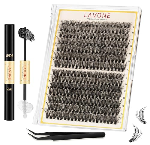 LAVONE Lash Clusters Kit, 280Pcs D Curl 9-16mm - 40D 50D with Bond & Seal