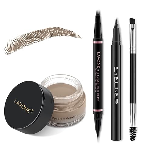 LAVONE Eyebrow Pen Kit, Waterproof Brow Pencil, Pomade, Eyeliner - Ash Blonde 4-in-1